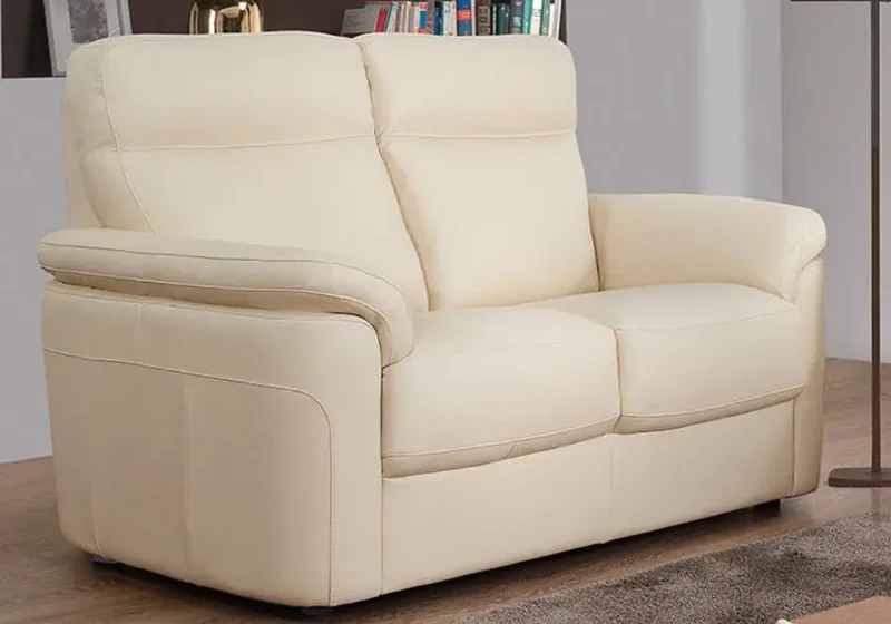 Canapé relax droit modulable en cuir crème - Célia