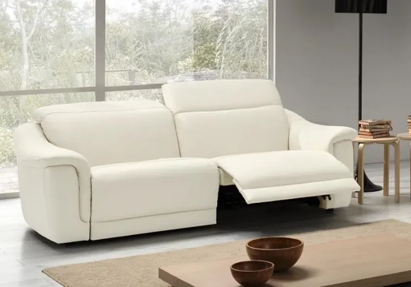 Canapé relax droit modulable en cuir blanc - Carla