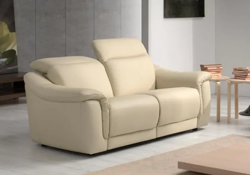 Canapé relax droit modulable en cuir crème - Carla