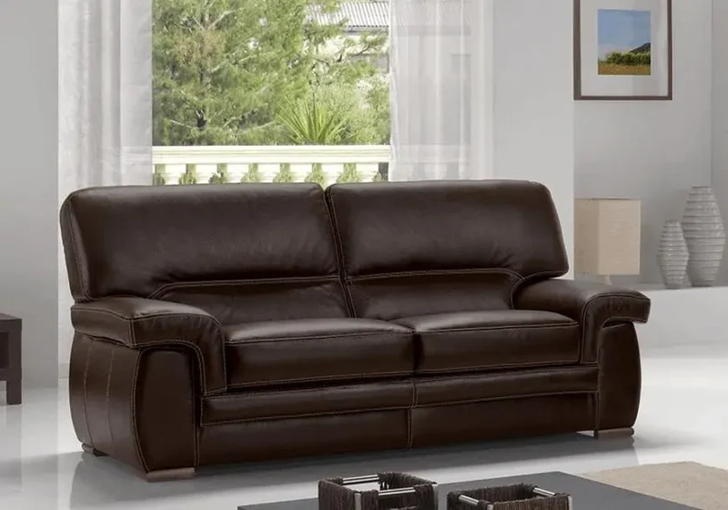 Canapé convertible droit en cuir marron - Anis