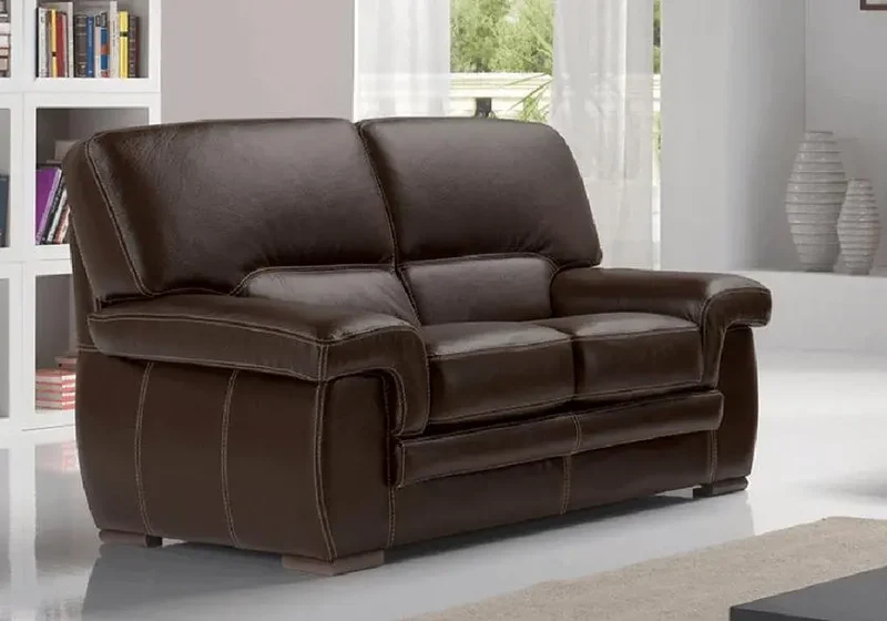 Canapé convertible droit en cuir marron - Anis