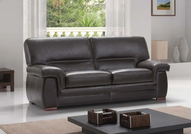 Canapé convertible droit en cuir noir intense - Anis