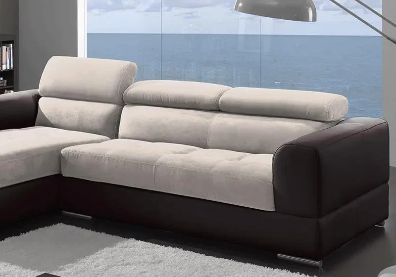 Canapé d'angle modulable cuir marron tissu beige - Alexa