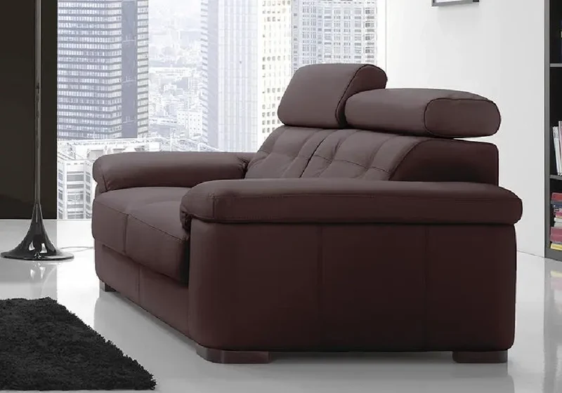 Canapé droit convertible cuir choco têtières - Aaron