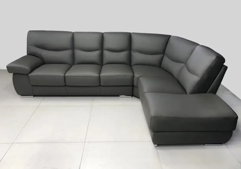 Canapé d'angle modulable en cuir crème - Angel
