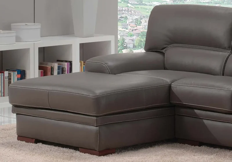 Canapé d'angle droit ou modulable en cuir gris - Alma