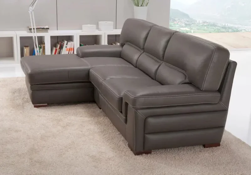 Canapé d'angle droit ou modulable en cuir gris - Alma