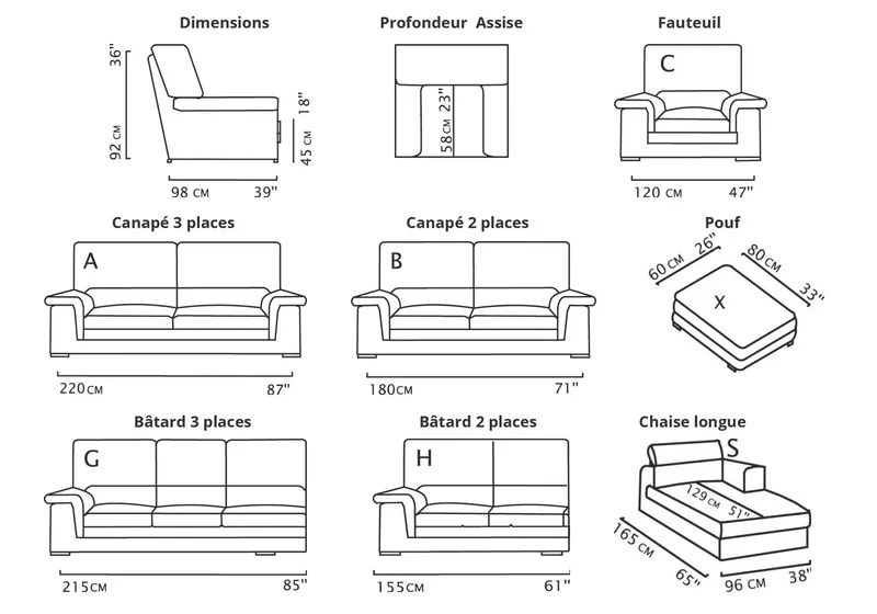 Canapé d'angle droit ou modulable en cuir gris - Alma