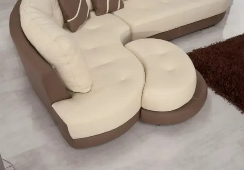 Canapé droit ou d'angle modulable en cuir crème et taupe - Tina