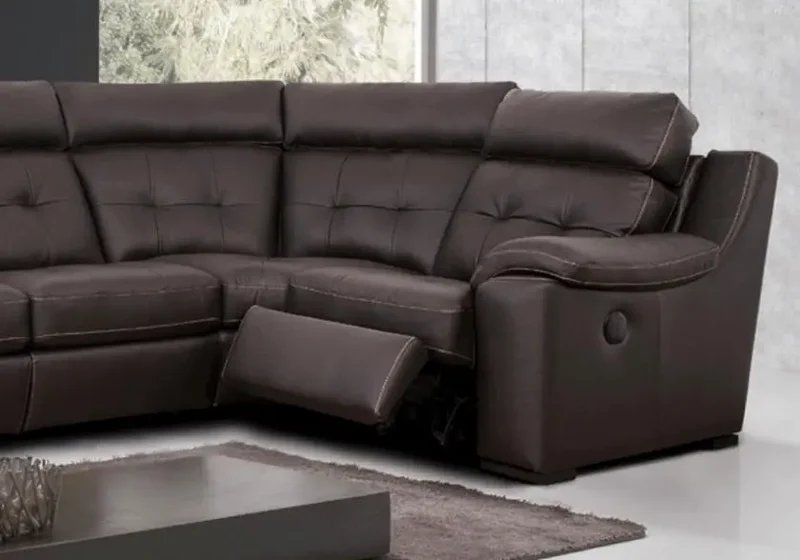 Canapé d'angle relax modulable en cuir marron - Marc