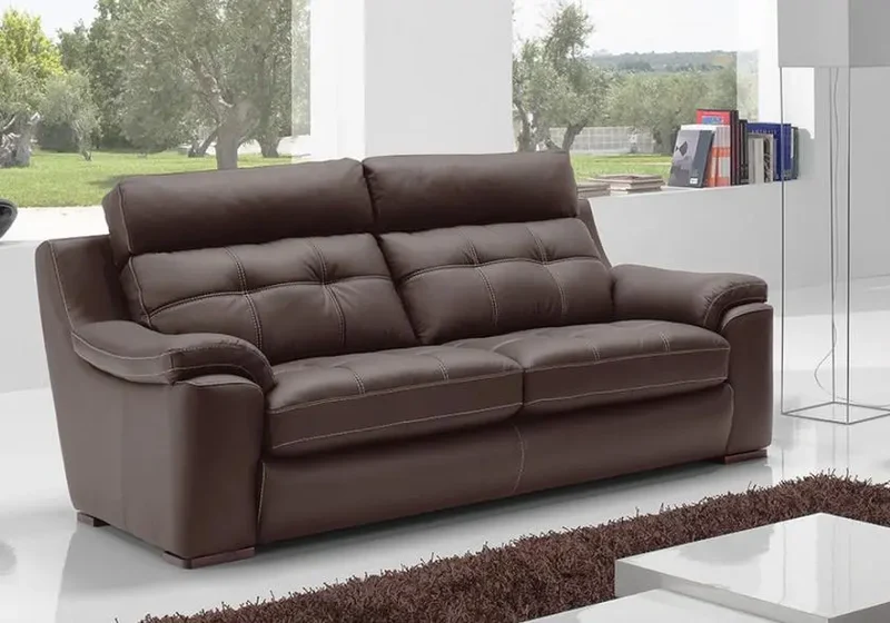 Canapé droit relax ou fixe en cuir marron - Marc