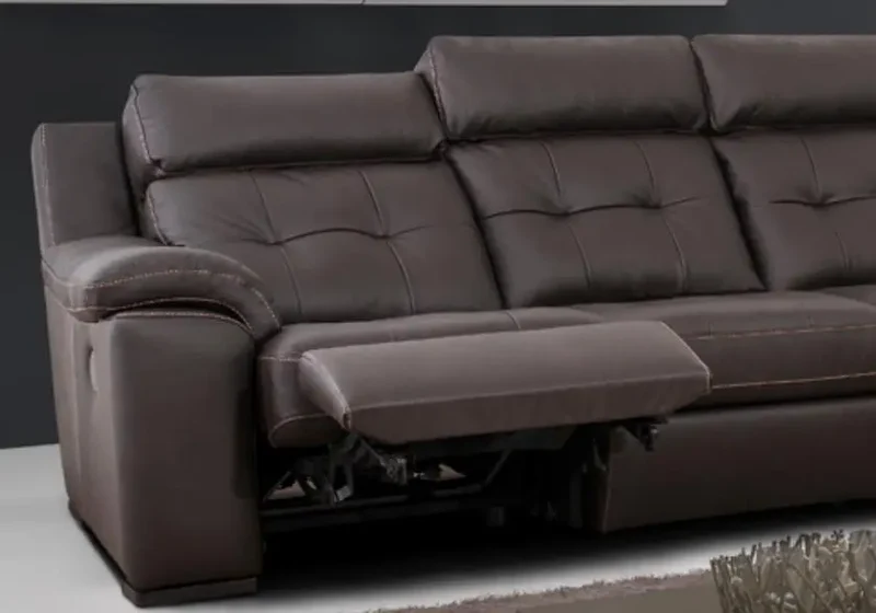 Canapé droit relax ou fixe en cuir marron - Marc