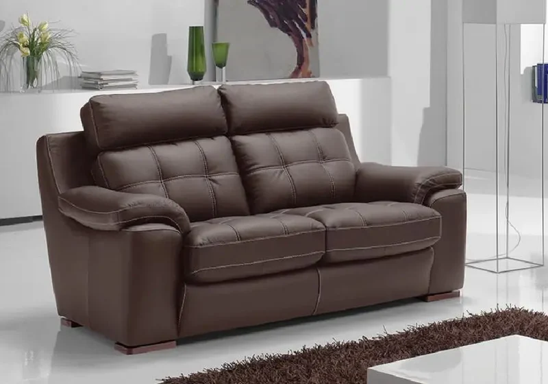 Canapé droit relax ou fixe en cuir marron - Marc