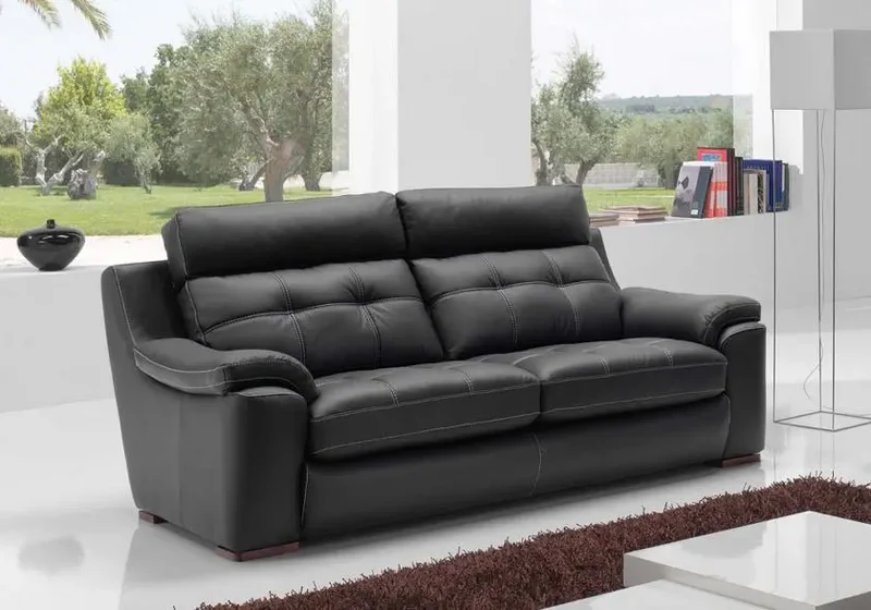 Canapé droit relax ou fixe en cuir noir - Marc