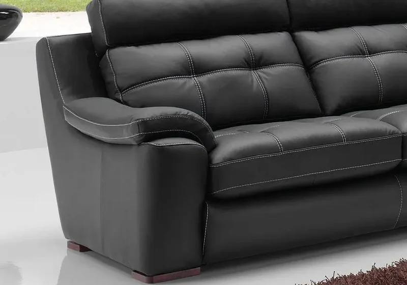 Canapé droit relax ou fixe en cuir noir - Marc