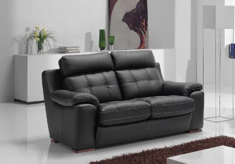 Canapé droit relax ou fixe en cuir noir - Marc