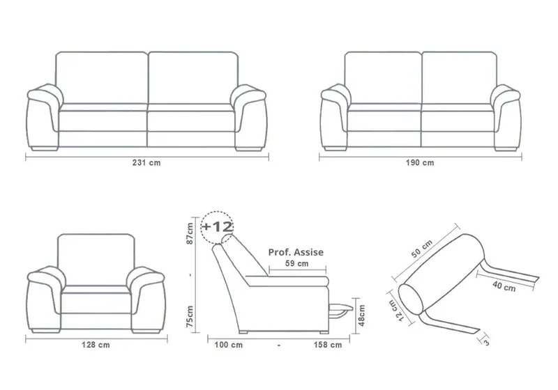 Canapé droit ou fauteuil relax en cuir crème - Jade