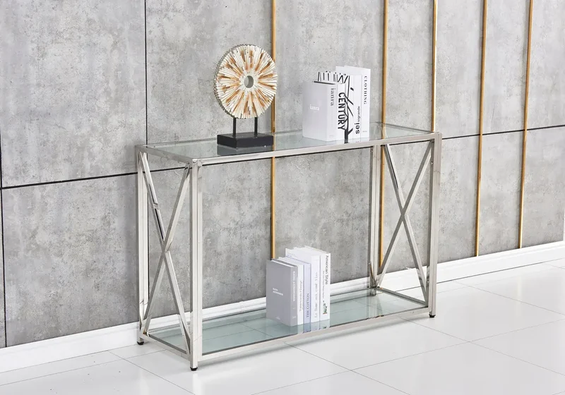 Console en verre trempé argent - Enzo