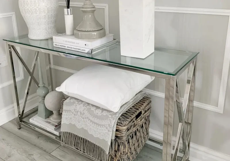Console en verre trempé argent - Enzo