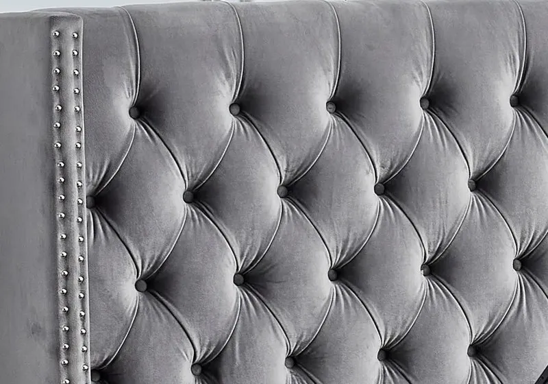 Lit coffre capitonné velours gris - Chester