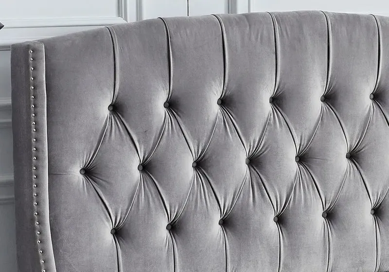 Lit coffre capitonné velours gris - Gina