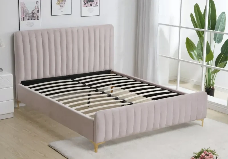 Lit double velours beige - Doly