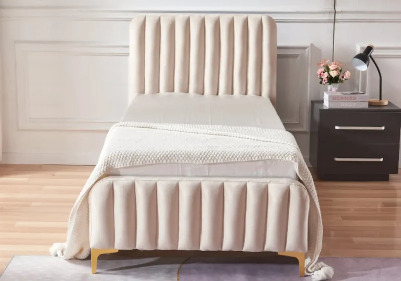 Lit double velours beige - Doly