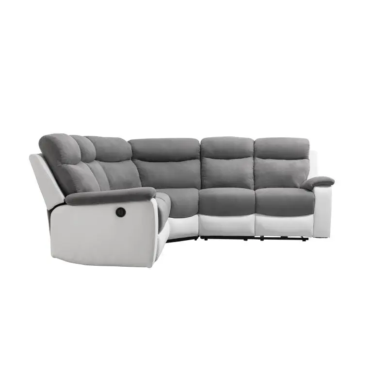 Canapé d'angle relax électrique blanc et gris - Oscar