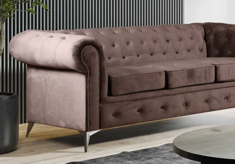 Canapé Chesterfield velours moka - Hugo