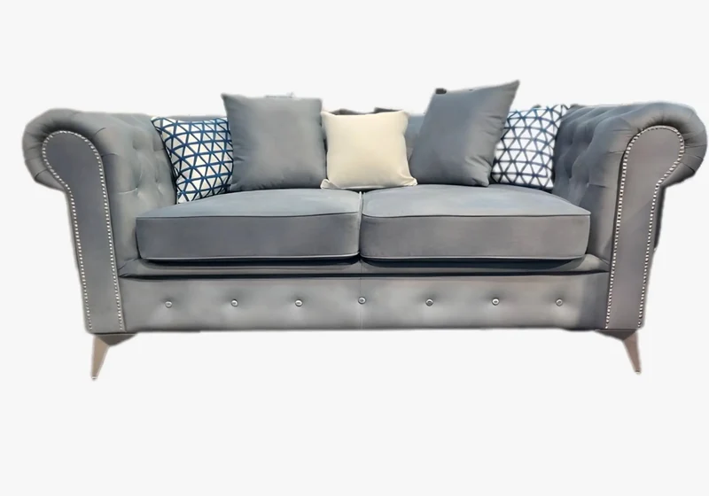 Canapé Chesterfield velours gris - Hugo