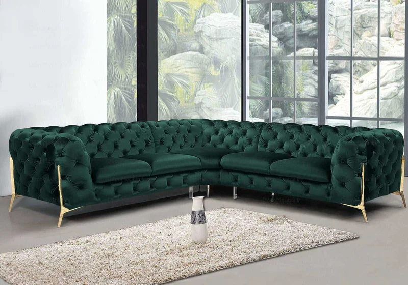 Canapé angle chesterfield vert PACO