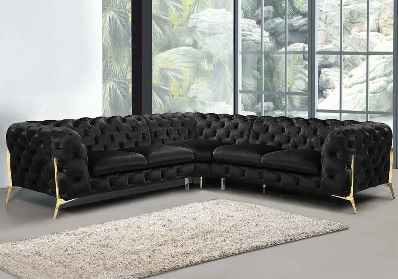 Canapé angle chesterfield noir PACO