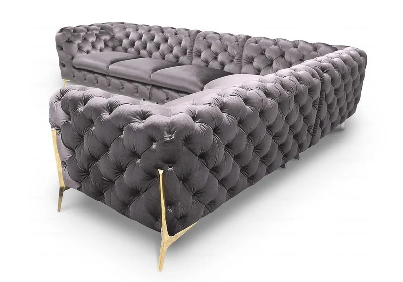 Canapé angle chesterfield gris PACO
