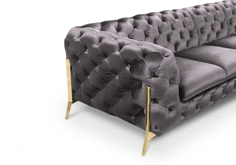 Canapé angle chesterfield gris PACO