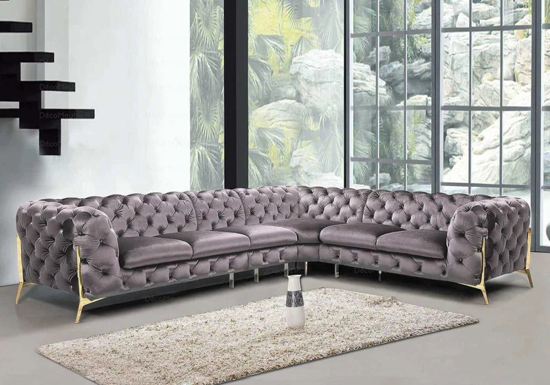 Canapé angle chesterfield gris PACO