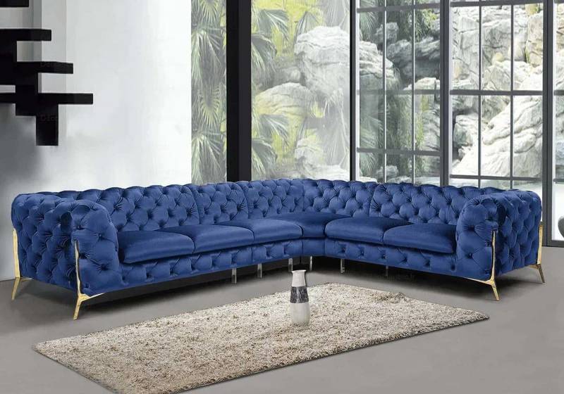 Canapé angle chesterfield bleu PACO