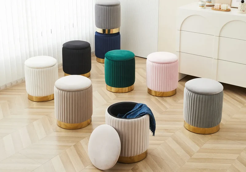 Pouf velours beige coffre - Iris