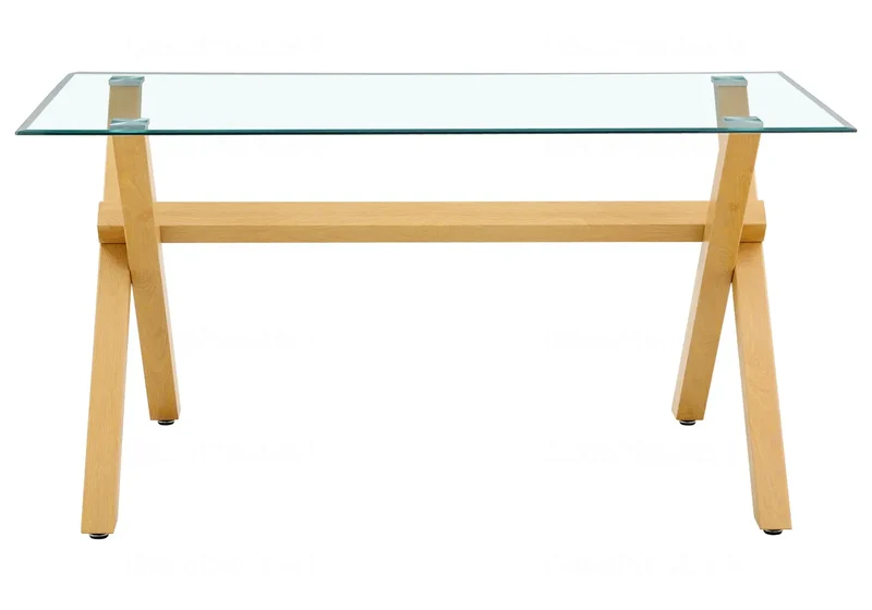 Table à manger verre trempé pieds X bois - Cross