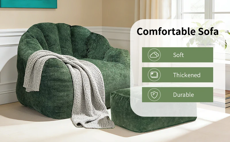 Fauteuil rond matelassé avec repose-pieds vert flanelle avec paillettes sans montage 99x86x65cm CHROMEBAR