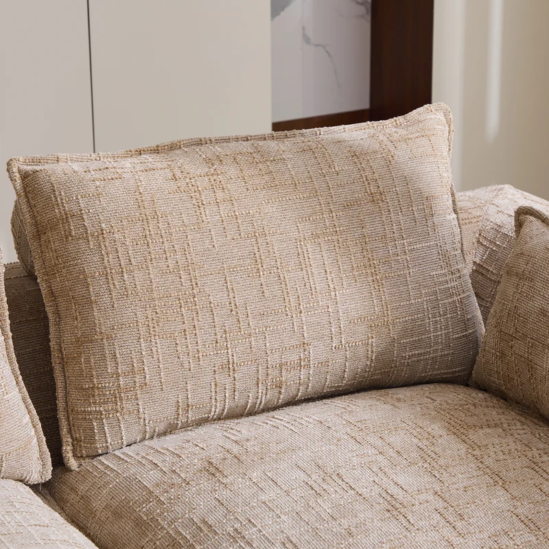 Canapé modulable 3 places avec pouf et coussins tissu chenille kaki, poches latérales et porte-gobelet BENCHPRIME