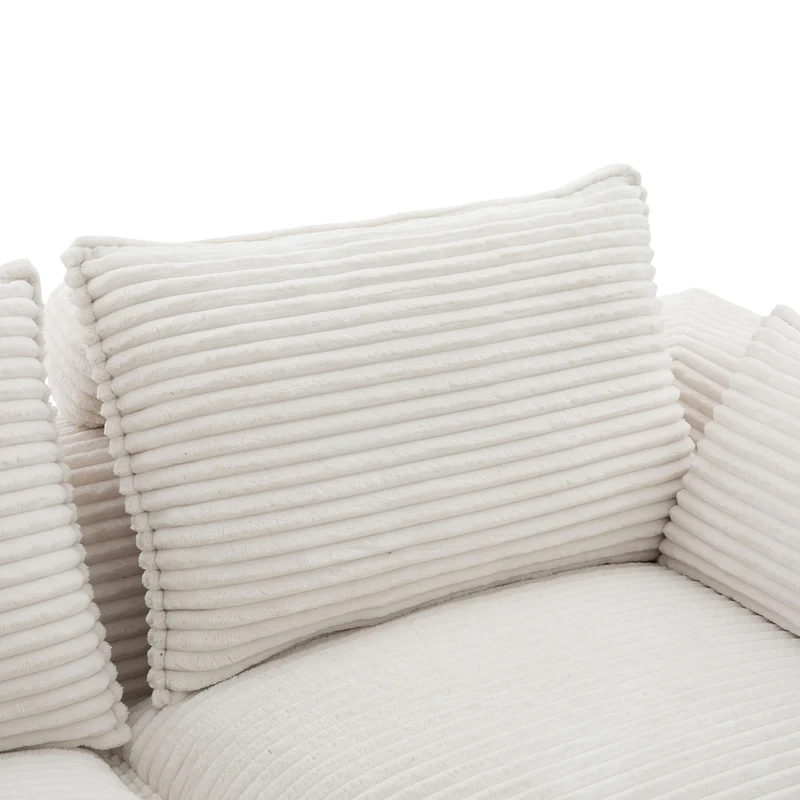 Canapé modulable 3 places avec pouf et coussins tissu chenille beige, poches latérales et porte-gobelet BENCHPOINT