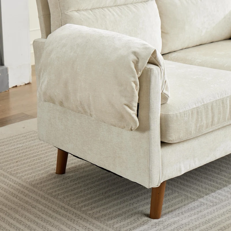 Canapé 2 places compact en chenille douce beige 124x70x85cm BIRCHTHROW