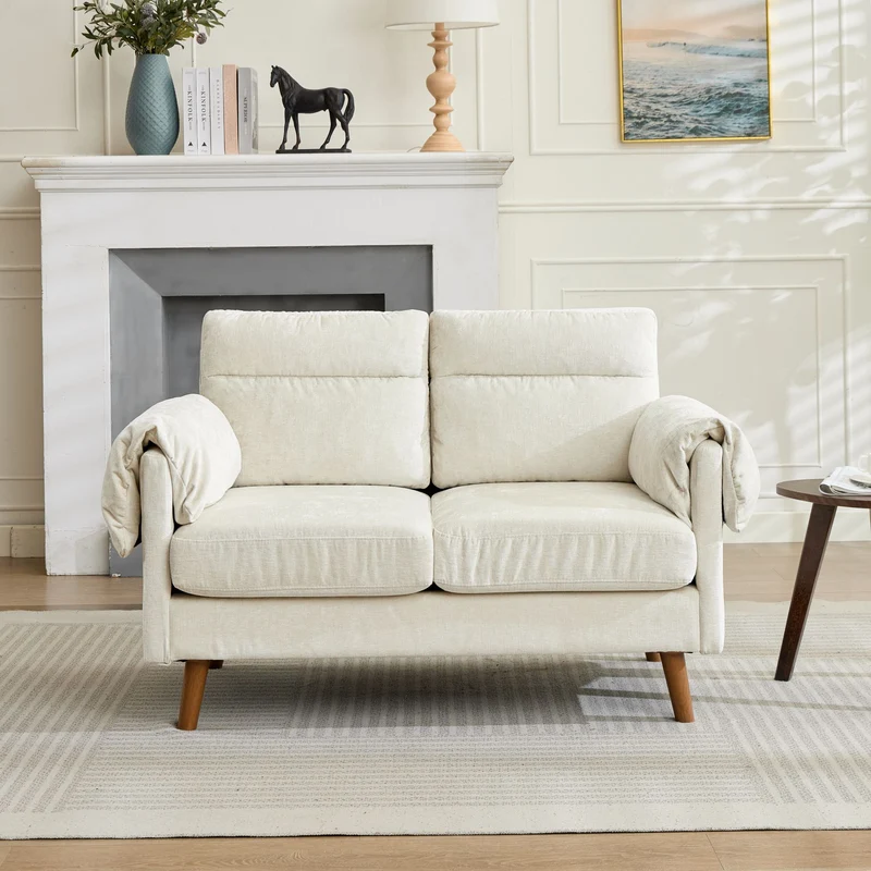 Canapé 2 places compact en chenille douce beige 124x70x85cm BIRCHTHROW
