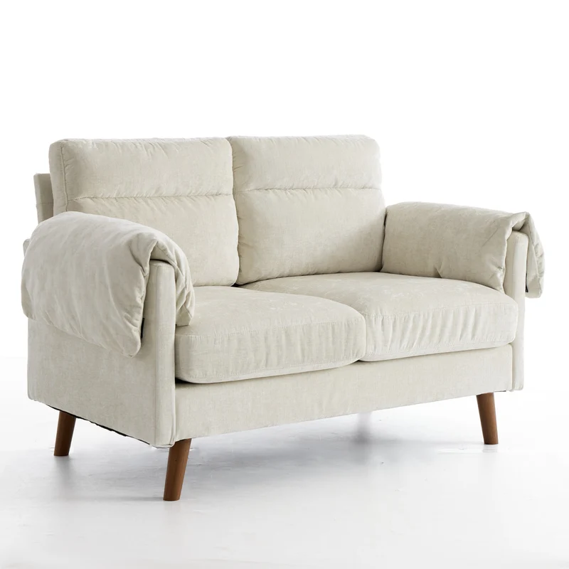 Canapé 2 places compact en chenille douce beige 124x70x85cm BIRCHTHROW