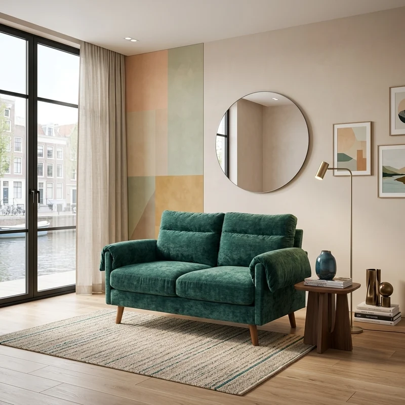 Canapé 2 places compact en chenille douce vert émeraude 124x70x85cm BIRCHSTYLE