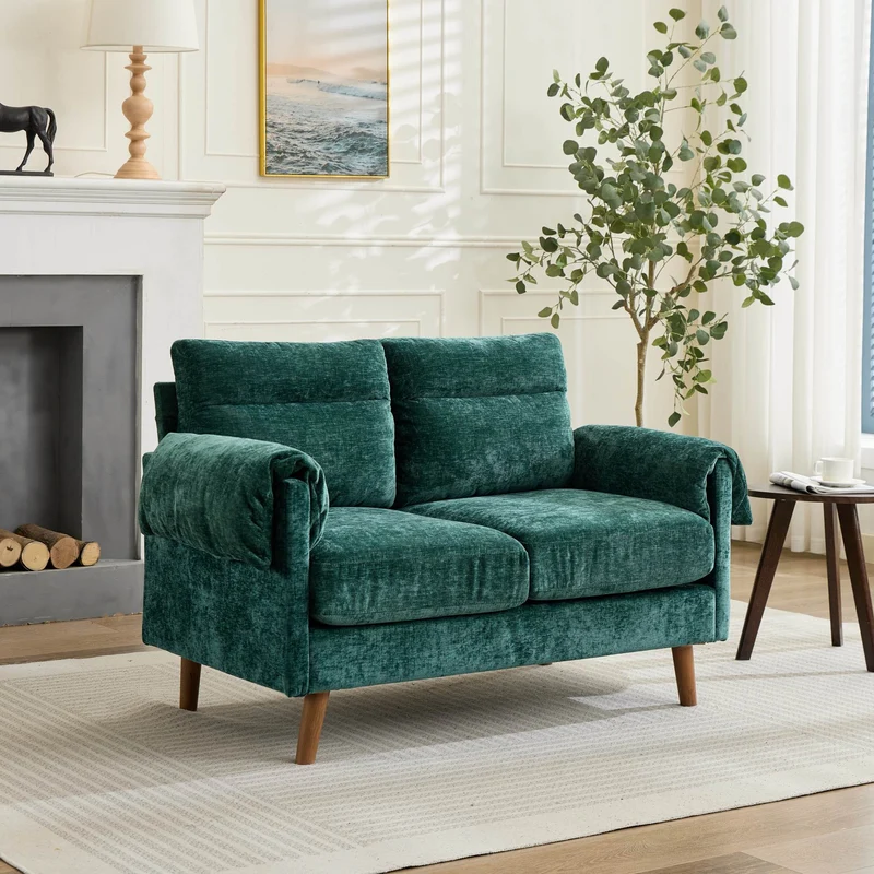 Canapé 2 places compact en chenille douce vert émeraude 124x70x85cm BIRCHSTYLE