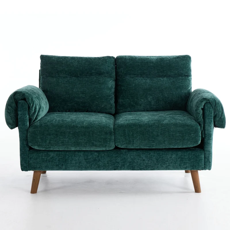 Canapé 2 places compact en chenille douce vert émeraude 124x70x85cm BIRCHSTYLE
