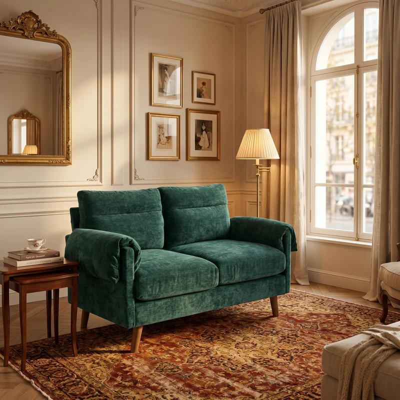 Canapé 2 places compact en chenille douce vert émeraude 124x70x85cm BIRCHSTYLE