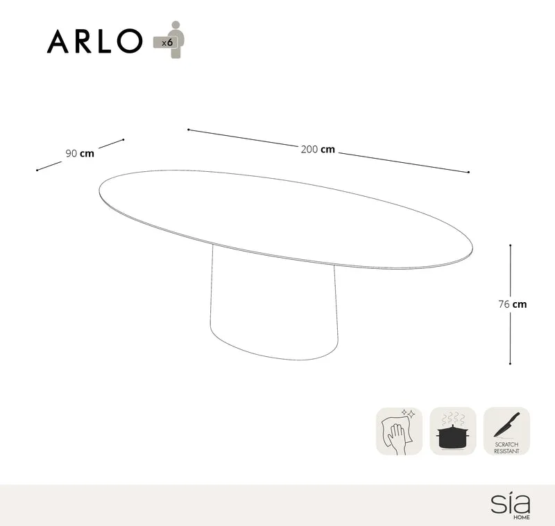 Table à manger ARLO pied noyer 200x90x76cm