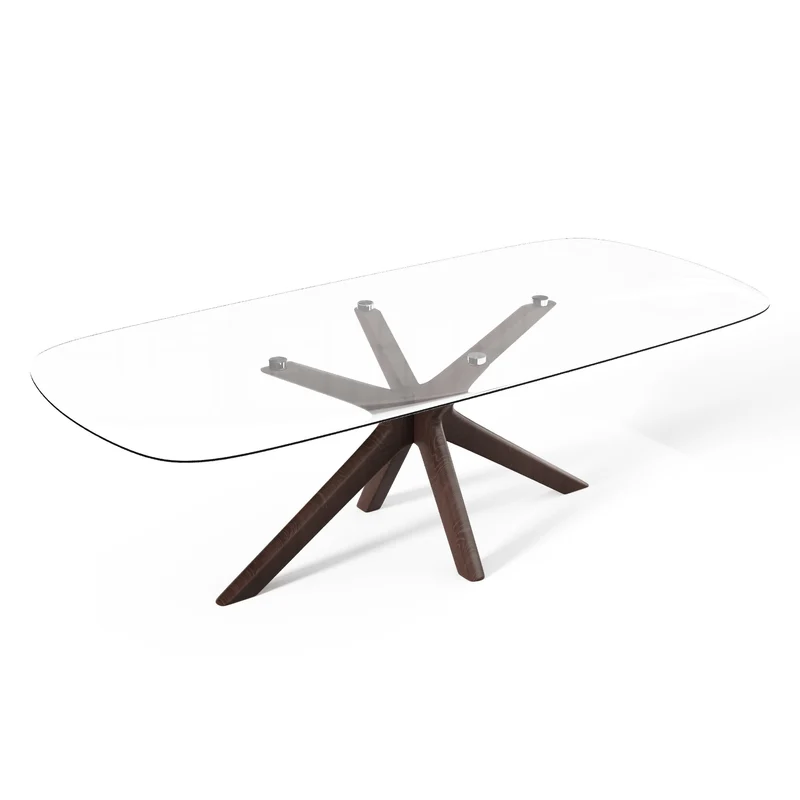 Table à manger ELYA Verre et pied noyer 200x90x76cm